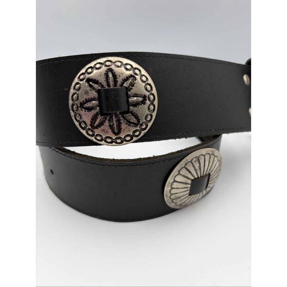 Vintage USA Made Black Leather Southwestern Concho Belt Boho Western Size Small - Picture 11 of 12